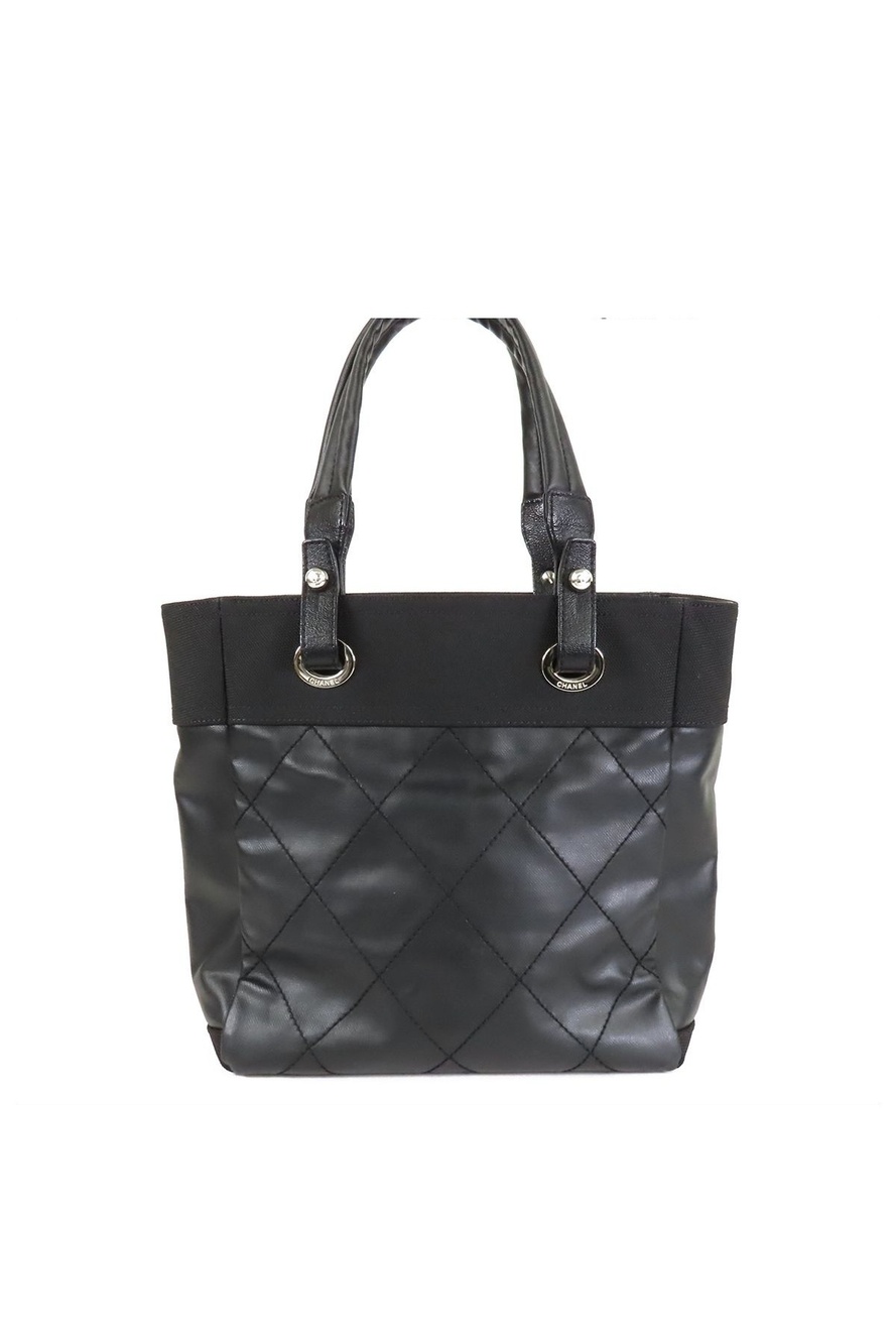 Chanel Paris Biarritz PM Black Silver Nylon Tote Bag
